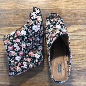 Black Floral Wedges